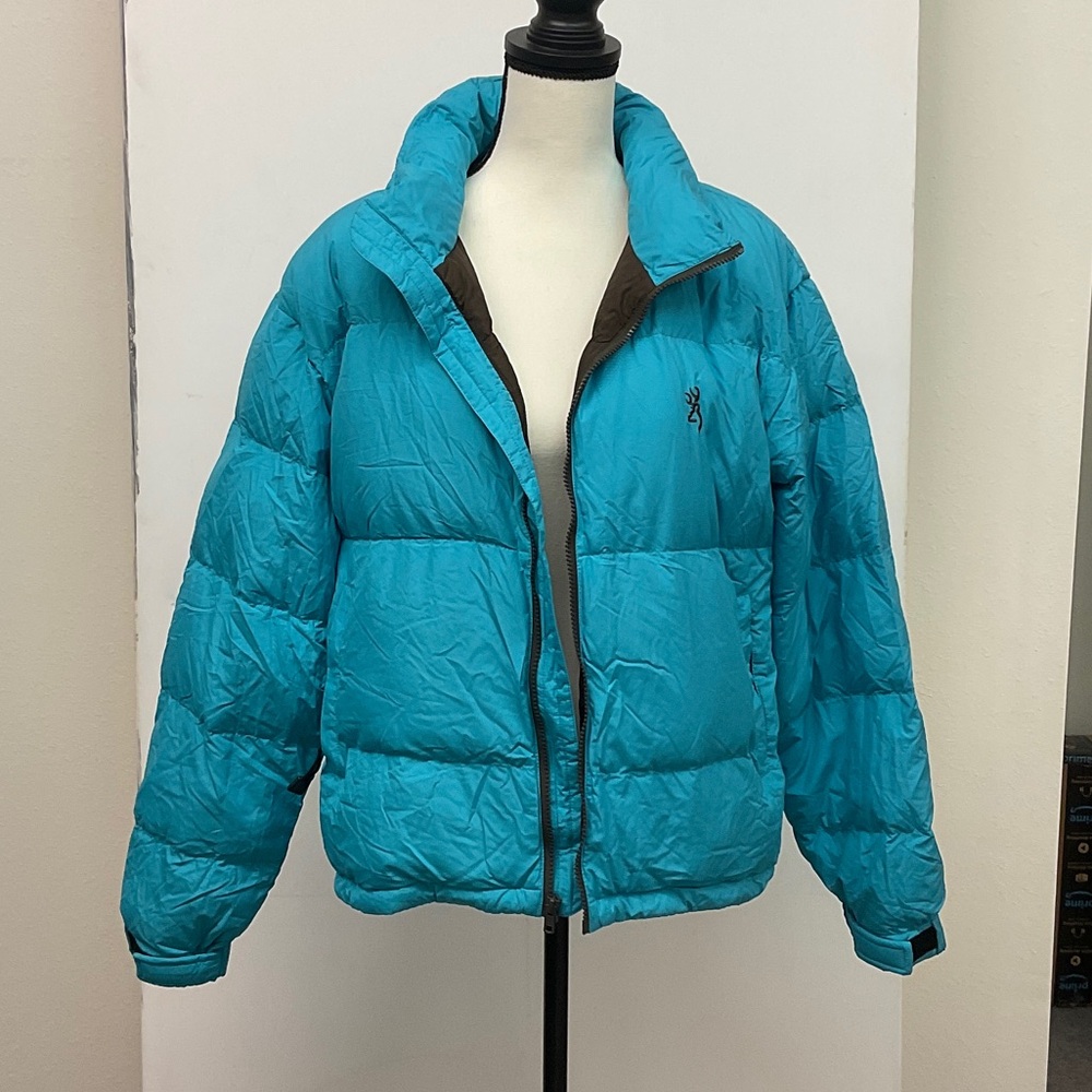 Vintage 90’s Browning Teal Goose down Jacket with Brown int Original Bag Puffer